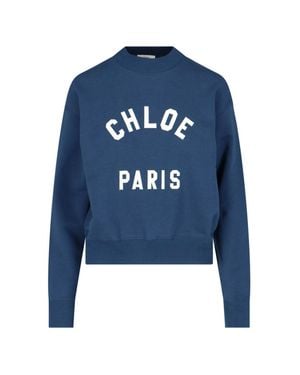 Chloé Cotton Sweater With Appliqué Front - Blue