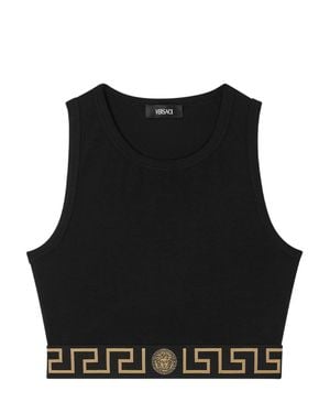 Versace Round Neck Signature Waistband Top - Black