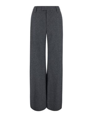 Brunello Cucinelli Relaxed Wool-Cashmere Pants With Hidden Front Fastening - Gray