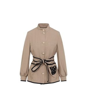 Valentino Caban Embroidered Logo Vg Jacket - Natural