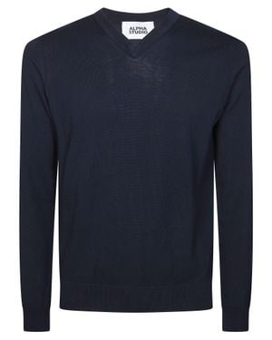 Alpha Studio V-Neck Mini Sleeve T-Shirt - Blue
