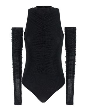 Twentyfourhaitch Trava V-Neck Tech Fabric Long Sleeve Bodysuit - Black