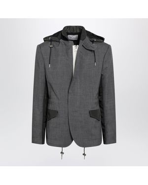 Sacai Khaki Wool And Nylon Jacket - Gray