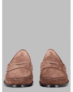 Stuart Weitzman Classic Stitched Suede Loafers - Brown