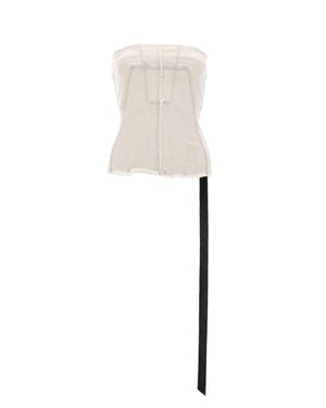 Rick Owens Strapless Corset Bustier Top With Long Drape Detail - White