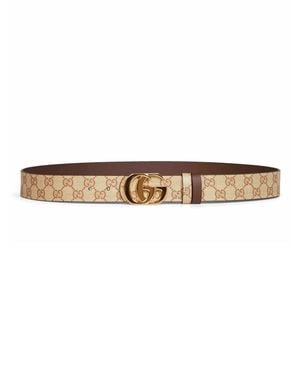 Gucci Gg Coated Canvas And Leather Belt With Double G Buckle, 3.5 Cm Width - White
