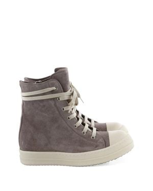 Rick Owens Suede Mini High-Top Sneaker With Side Zip & Front Lace-Up - Brown