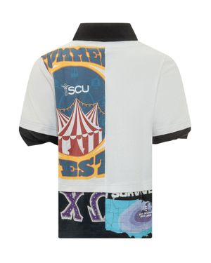 Marine Serre Cut-Sleeve Polo With Unique Print - Blue