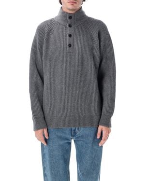Filson Ribbed Knit Button-Front Mock Neck Sweater - Gray