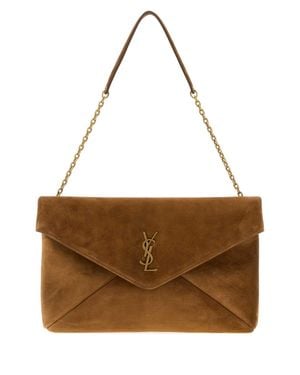 Saint Laurent Mini Suede Cassandre Shoulder Handbag - Brown