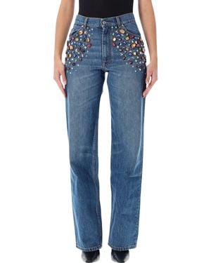 Stella McCartney Embellished High-Rise Straight-Leg Jeans - Blue
