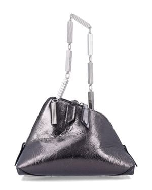 The Attico The Sculpted Mini Chain Clutch With Asymmetric Statement, Metallic Finish, 16 Cm - Blue