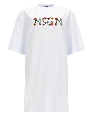 MSGM Graphic Crew Neck Mini Dress - White