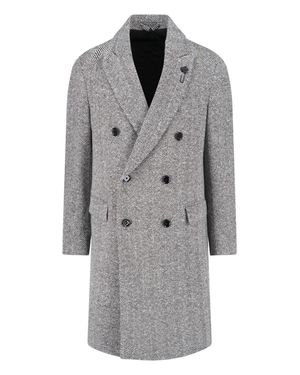 Lardini Double-Breasted Herringbone Overcoat - Gray