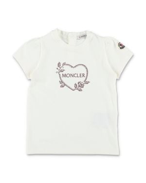 Moncler Mini Embroidered Heart Logo Cotton T-Shirt - White