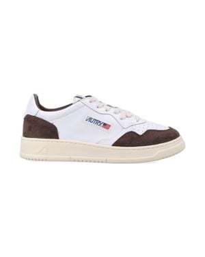 Autry Calf Leather Paneled Lace Sneakers - White