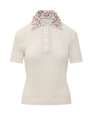 Des Phemmes Ribbed Polo With Buttons And Collar - White