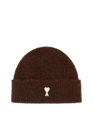 Ami Paris Chocolate Stretch Alpaca Blend Beanie - Brown