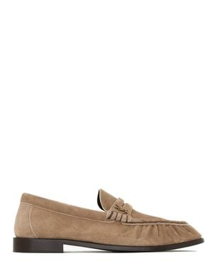 Saint Laurent Hand-Stitched Moc Toe Leather Flats With-Tone Cassandre Hardware - Brown