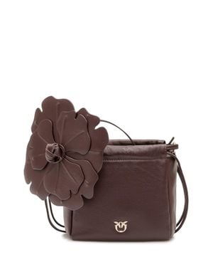Pinko Embellished Mini Pouch Shoulder Bag With Floral Appliqué - Brown