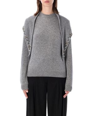 Prada Embellished Cashmere Sweater With Draped Scarf - Gray