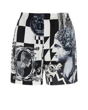 Versace No-Brand Not Allowed. Silk Twill Print Medusa Collage Shorts - Black