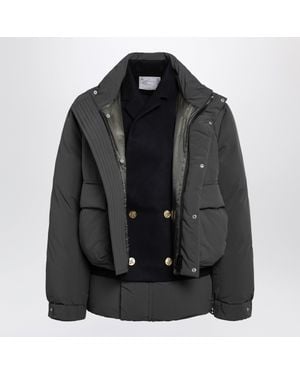 Sacai Khaki/ Down Jacket With Wool Insert - Black