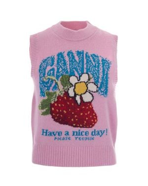 Ganni Sleeveless Strawberrand Vest - Pink