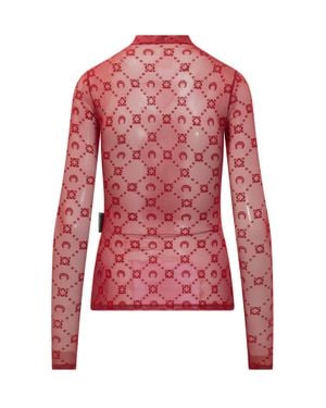 Marine Serre High Neck Long Sleeve Mini Top - Red
