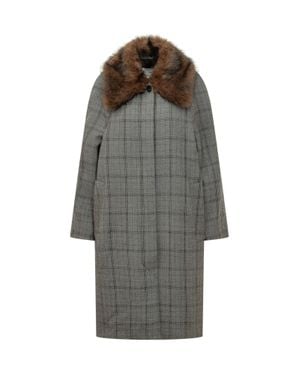 Tela Plaid Wool-Blend Overcoat With Faux Fur Collar - Gray
