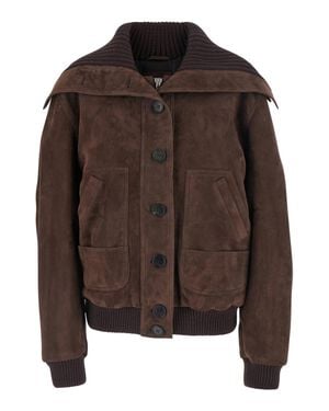 The Attico Suede Bomber Jacket With High Ribbed Collar - Brown