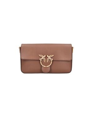 Pinko Leather Flap Shoulder Bag With Bird-Emblem Clasp - White