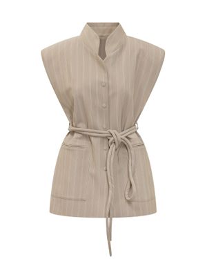 Mom's Pants Striped Long Gilet For The Modern Closet - Natural
