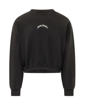 Palm Angels Curved Logo Mini Crop Crew Sweatshirt - Black