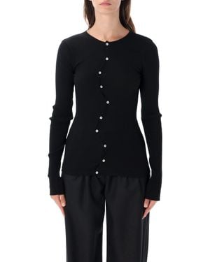 OperaSPORT Ribbed Button-Front Long Sleeve Cardigan Top - Blue