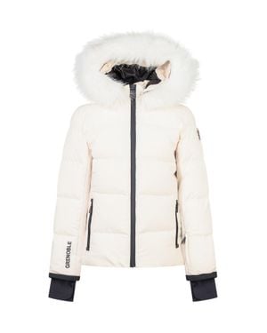 Moncler Down Puffer Jacket With Hooded Faux Fur Trim - White