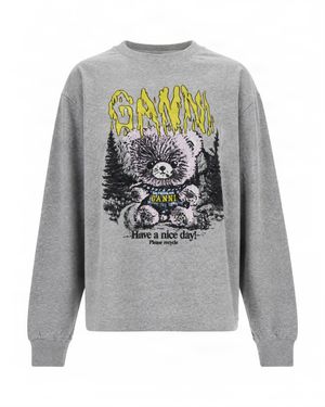 Ganni Graphic Bear Crewneck Sweatshirt - Gray