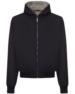 Gucci Reversible Bomber Jacket With Embroidered Crest And Fixed Hood - Blue