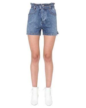 MSGM High-Waisted Denim Shorts With Paperbag Waist - Blue