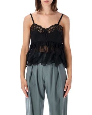 Chloé Silk Crêpe Lingerie Top With Lace Trim & Ruffled Hem - Black