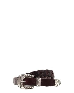Golden Goose Leather Belt With Crafted Metal Buckle & Woven Motif - White