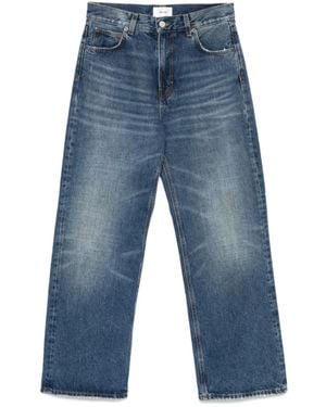 Haikure Whiskered Denim Mini Short Pants With Concealed Button Fly - Blue