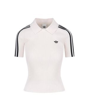 adidas Ribbed Short Sleeve Polo Shirt - Natural
