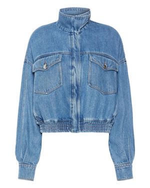 Sportmax Pure Tencel Lyocell Denim Jacket With Vintage Wash, Yokes & Smocked Elastic Waist - Blue