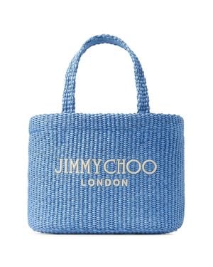 Jimmy Choo Beach Tote E/W Raffia Embroidered Tote Bag - Blue