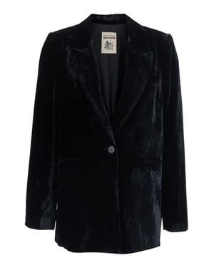 Semicouture Velvet Blazer With Elegant Lapel Details And Button Front For - Black