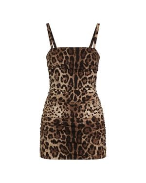 Dolce & Gabbana Leo-Print Charmeuse Dress - Brown