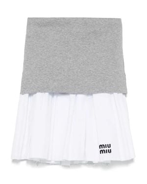 Miu Miu Thigh-Length Mini Skirt With Embroidered Logo - Gray