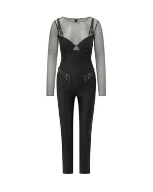 Elisabetta Franchi Mini Stylish Jumpsuit With Mesh Accents - Black