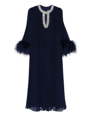 Self-Portrait Chiffon Feather Midi Dress - Blue